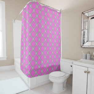 Cortina Para Chuveiro Cor-de-rosa-quatrefoil e cinzas