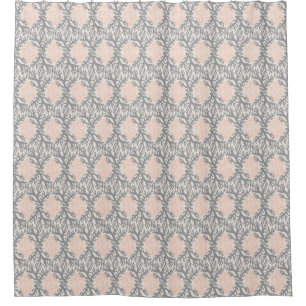 Cortina Para Chuveiro Coral Damask Cinza e Chá do Pêssego