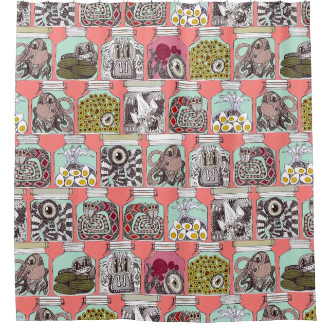 Cortina Para Chuveiro coral picles estranho (Frente)