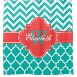 Cortina Para Chuveiro Coral Vermelho Branco Turquesa Marroquino #5 Chevr