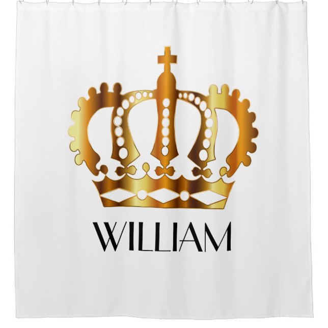 Cortina Para Chuveiro Coroa Dourada Real Com Nome Personalizado (Frente)