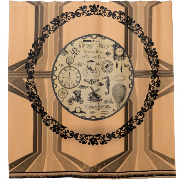 Cortina Para Chuveiro Cortina-de-chuva-preto-laranja-vitoriana (Frente)