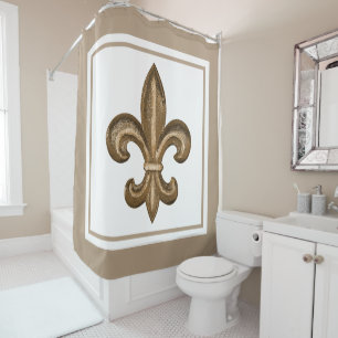 Cortina Para Chuveiro Costume dourado da flor de lis