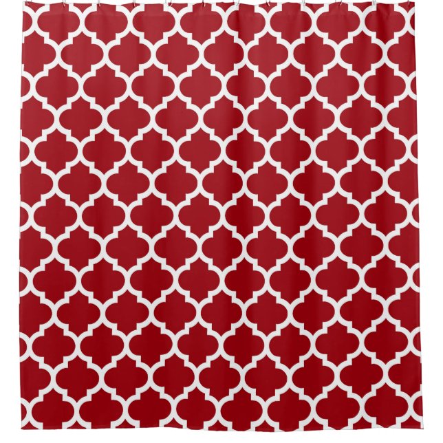 Cortina Para Chuveiro Cranberry Red White Quatrefoil Marroquino Padrão # (Frente)