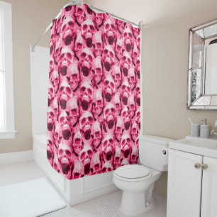 Cortina Para Chuveiro Crânios Rosa Quente
