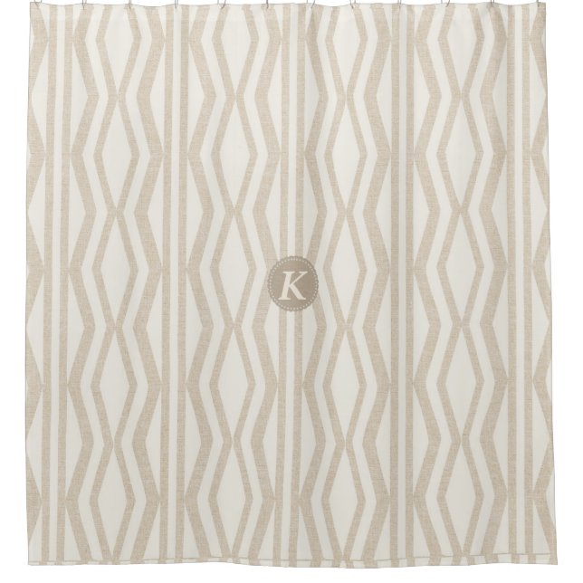 Cortina Para Chuveiro Creme Cute Linen Monograma Padrão Geométrico (Frente)