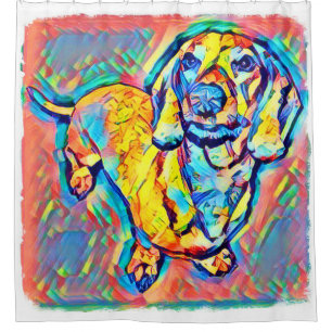 Cortina Para Chuveiro Dachshund colorido do pop art