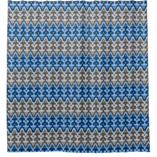 Cortina Para Chuveiro Damasceno Marroquino Ikat, Azul e Cinza