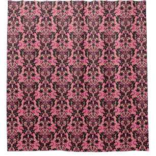 Cortina Para Chuveiro Damasco cor-de-rosa e preto