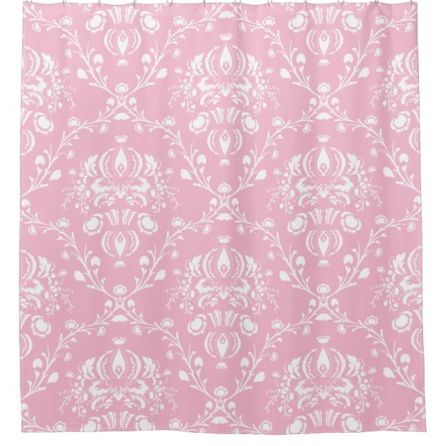 Cortina Para Chuveiro Damasco Rosa e Branco (Frente)