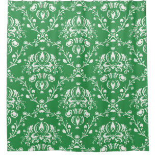 Cortina Para Chuveiro Damasco Verde e Branco