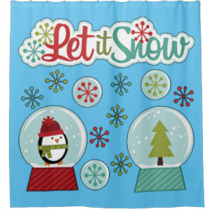 Cortina Para Chuveiro Deixe-o nevar pinguim