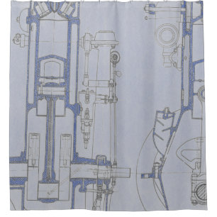 Cortina Para Chuveiro Desenho esquemático Cor rústica antiga do blueprin