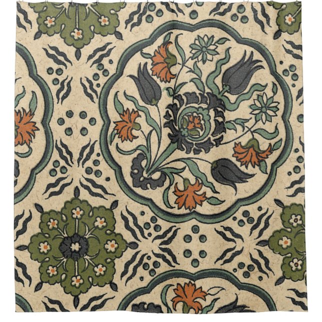 Cortina Para Chuveiro Design Azulejo Floral Persa Decorativo (Frente)