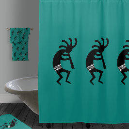 Cortina Para Chuveiro Design Negro E Teal Kokopelli Sudoeste