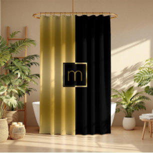 Cortina Para Chuveiro Design preto e Dourado