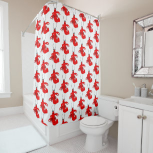 Cortina Para Chuveiro Design vermelho da lagosta