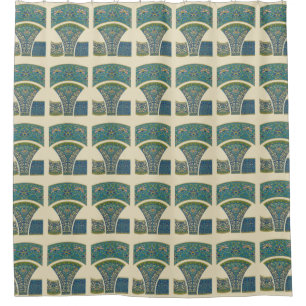 Cortina Para Chuveiro Designs orientais azuis com caras sorridentes