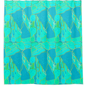 Cortina Para Chuveiro Do "abstrato da gruta mar" - turquesa, azul, ouro