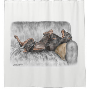 Cortina Para Chuveiro Doberman engraçado no sofá