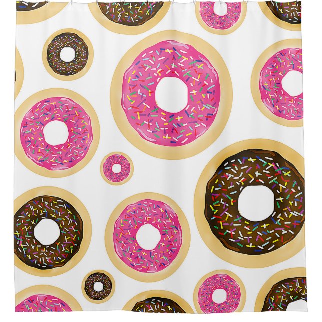 Cortina Para Chuveiro Donuts Modernos Divertidos Rosados e Marrons com C (Frente)