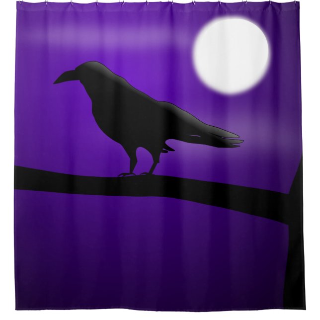 Cortina Para Chuveiro Eerie Blackbiird em Branch Purple Sky Lua Cheia (Frente)