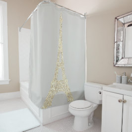 Cortina Para Chuveiro Eiffel Tower Paris Faux Glam Dourado Cinza Pastas 