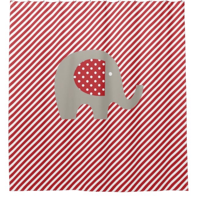 Cortina Para Chuveiro Elefante de cinza na faixa de diagnóstico vermelha (Frente)