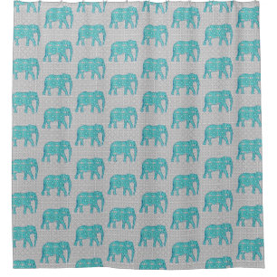 Cortina Para Chuveiro Elefante de flor de Mandala - turquesa, cinza e br