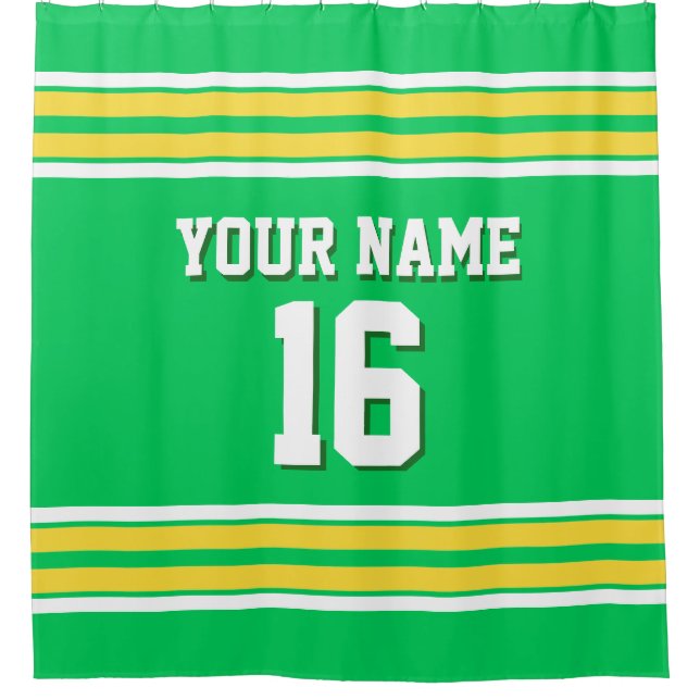 Cortina Para Chuveiro Emerald Green Yellow White Strips Sports Jersey (Frente)