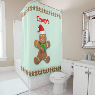 Cortina Para Chuveiro Engraçado Gingerpão Homem com Papai Noel