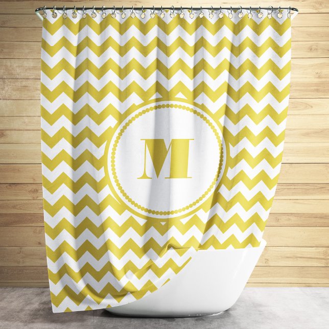 Cortina Para Chuveiro Estirpes de Divisa do Monograma Moderno (Modern Monogram Beige Chevron Stripes Shower Curtain)