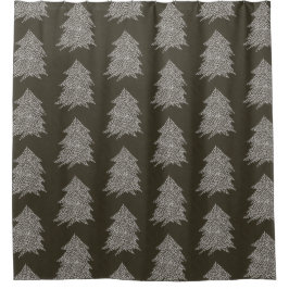 Cortina Para Chuveiro Estrelas de Prata Chás de Árvore Negra de Natal