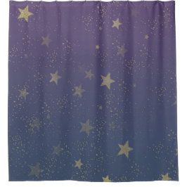 Cortina Para Chuveiro Estrelas Douradas Roxas Confetti