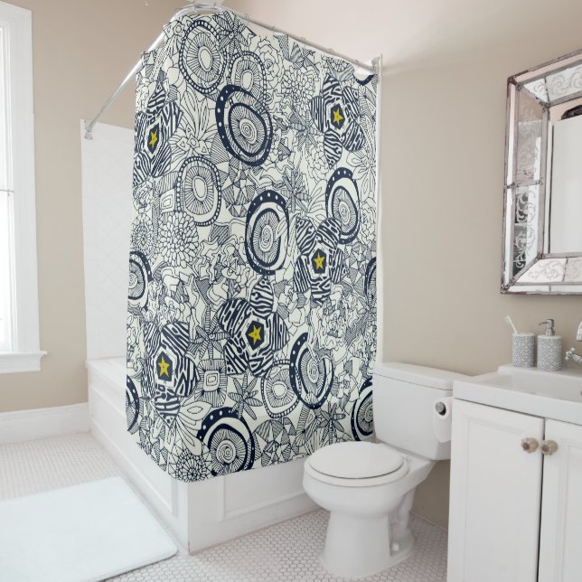 Cortina Para Chuveiro estrelinha de marfim chartreuse suculenta (In Situ)