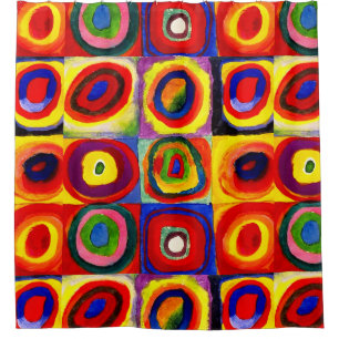 Cortina Para Chuveiro Estudo de cor de Kandinsky Quadrados Círculos Arte