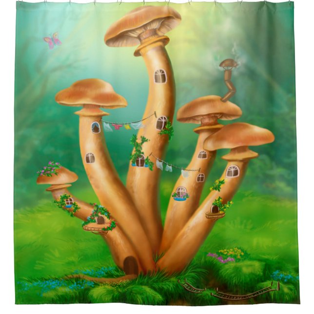 Cortina Para Chuveiro Fantasy Mushroom querida agarra a casa (Frente)