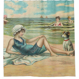 Cortina Para Chuveiro Férias de Verão de Natação de praia vitoriana
