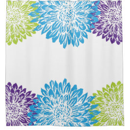 Cortina Para Chuveiro Flor azul, púrpura e Verde limão