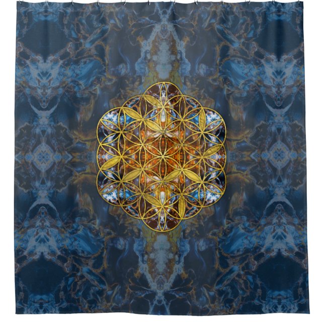 Cortina Para Chuveiro Flor sagrado da geometria de pedra preciosa (Frente)