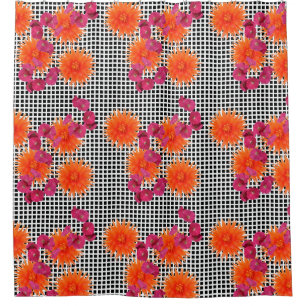 Cortina Para Chuveiro Flores Cor-de-laranja Cor-de-rosa Preta