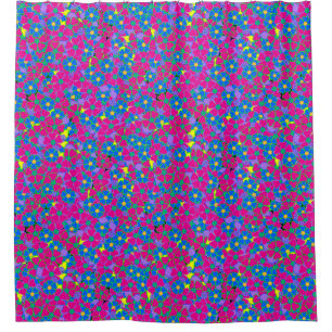 Cortina Para Chuveiro Flores Neon Pink e Blue