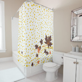 Cortina Para Chuveiro Folhas e bolinhas amarelas marrons caem