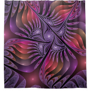 Cortina Para Chuveiro Fractal Roxo Abstrato de Fantasia Colorida