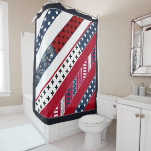 Cortina Para Chuveiro Fundo patriótico nacional branco azul vermelho.