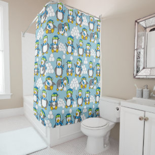 Cortina Para Chuveiro Fundo pequeno dos pinguins