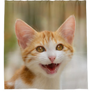 Cortina Para Chuveiro Gatinho Sorridente Enfrentando Gato Engraçado Foto