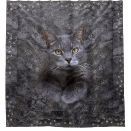 Cortina Para Chuveiro Gato de cinza
