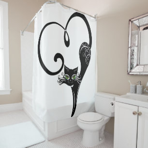 Cortina Para Chuveiro Gato de Coração Negro Estilizado