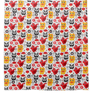 Cortina Para Chuveiro Gato, dragão, e panda afortunados de China